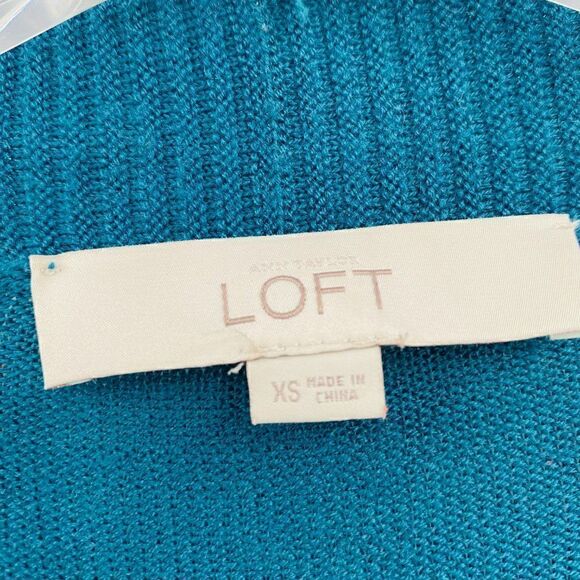 LOFT Size XS Dark Teal Wool Blend Open Front Long Sleeve Cardigan Sweater - Picture 6 of 9